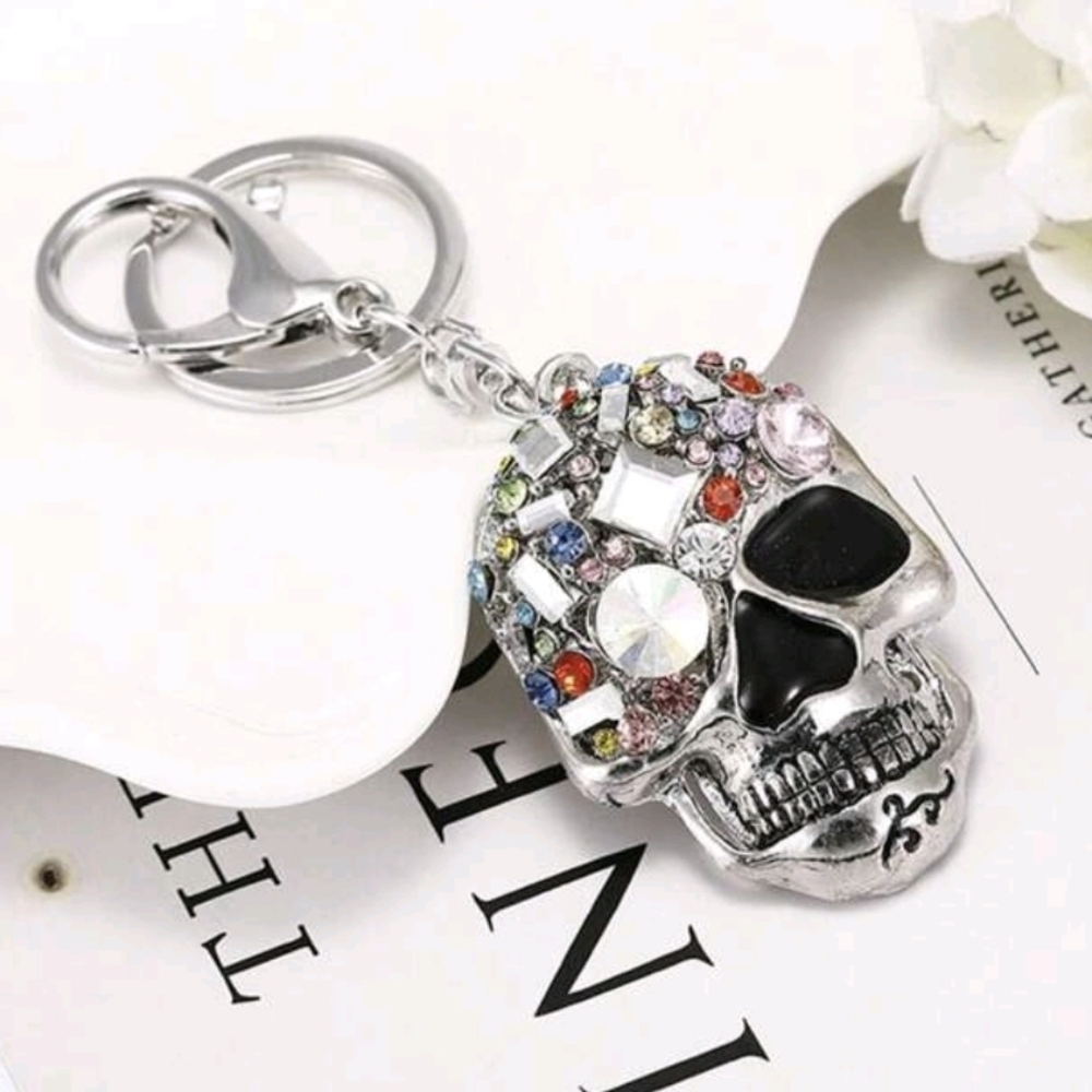 Rhinestone Skull Bag Charm/ Keychain NEW